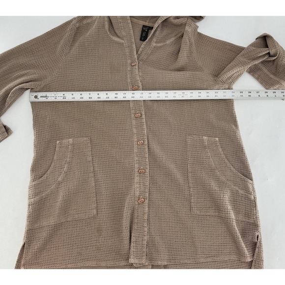 Focus Casual Life Taupe Brown Waffle Hoodie Pockets Size L Coverup Lagen Hippie - Picture 11 of 11